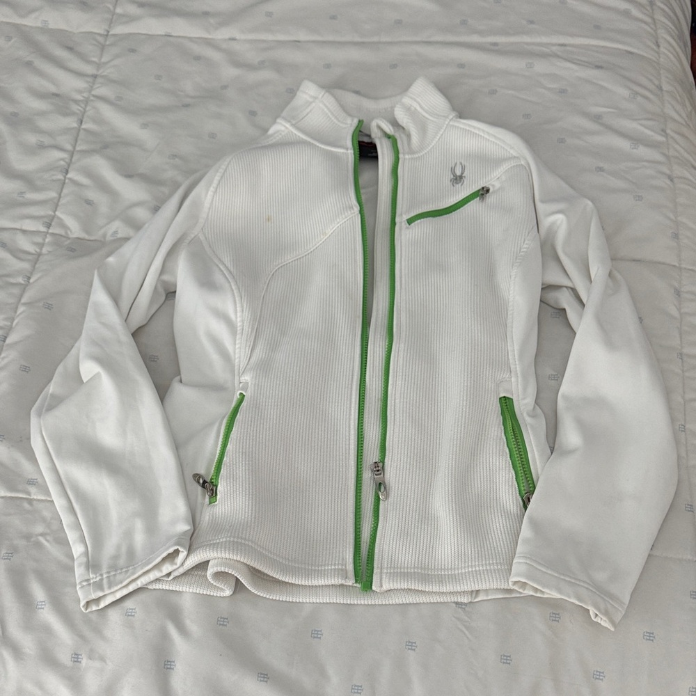 Spyder White Ski Jacket with Green Trim